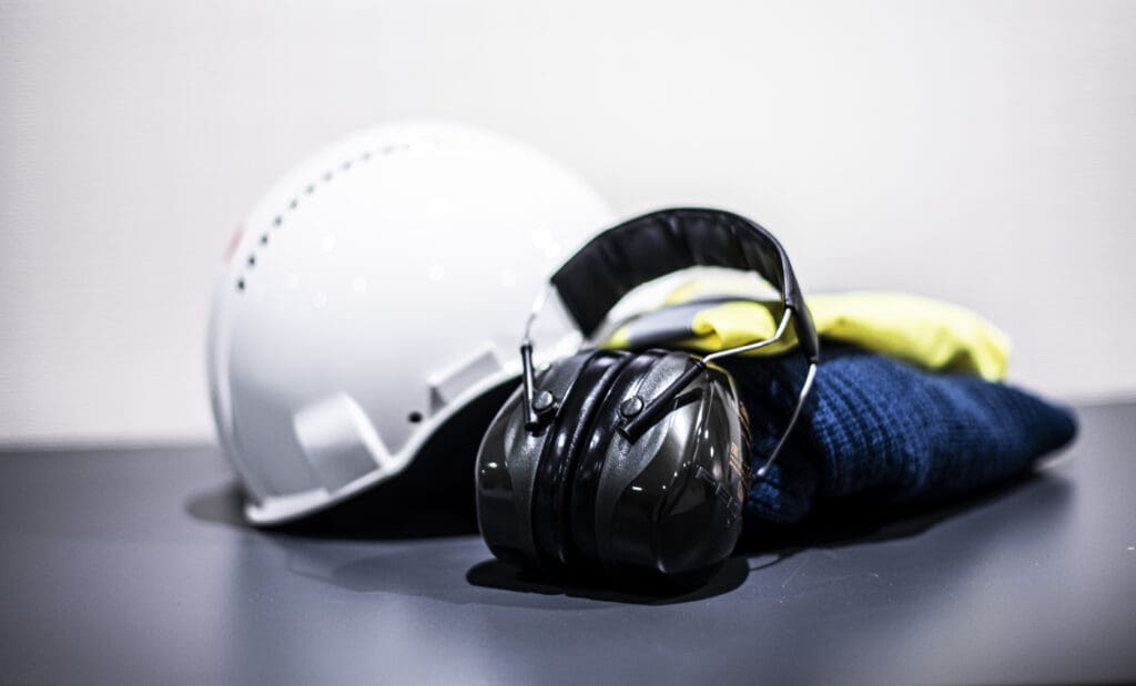 Bilde av en hjelm og øreklokker.